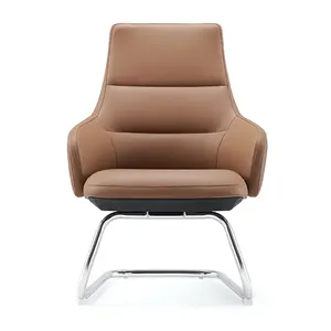 Factory Supply Office Furniture Brown Stainless Steel Leather Office Training Chair