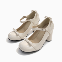 Chaussures Mary Jane pour femmes, bout rond, talon épais, en cuir verni, avec nœud, logo personnalisé, faible MOQ, vente en gros pour usage décontracté – Fabrication OEM/ODM