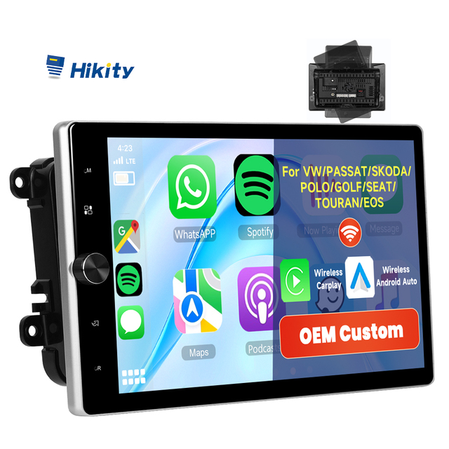 Hikity 10.4'' Android Car Radio 2+64G Motorized Rotating CarPlay/Android Auto/GPS/WiFi for VW/PASSAT/SKODA/POLO/OCTAVIA/GOLF