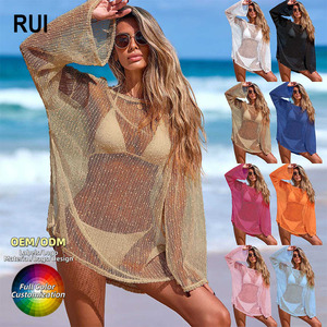 RUIQUWIN Sun Protection Hollow <b>Long</b> Sleeve Bikini Cover One Shoulder Eco-Friendly Breathable Quick Dry <b>Beach</b> <b>Dress</b> Summer Travel - Product Image 1