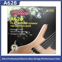 Senar Bass Alice A628 Fretless Set Empat Senar Senar Bass Elektrik Flat Wound Hex Core Chrome Alloy