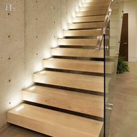 Escalier intérieur en métal Tanlong, design moderne en bois, escalier droit en verre