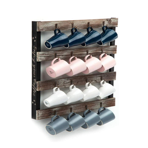 Suporte para Canecas de Café Montado na Parede Organizador Moderno de Copos em Madeira com 16 Ganchos Prateleira de Exibição para Sala de Estar - Product Image 5