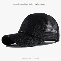 Topi Bisbol Wanita Mewah Impor, Model Jaring Musim Panas, Berpayet, 6 Panel, Dapat Disesuaikan, Model Hard-Top, Deep-Crown, Gaya Eropa Amerika
