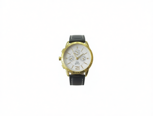 Orologio da uomo analogico al quarzo con cronografo, cassa rotonda in oro giallo, cinturino in pelle, colori misti - Product Image 1
