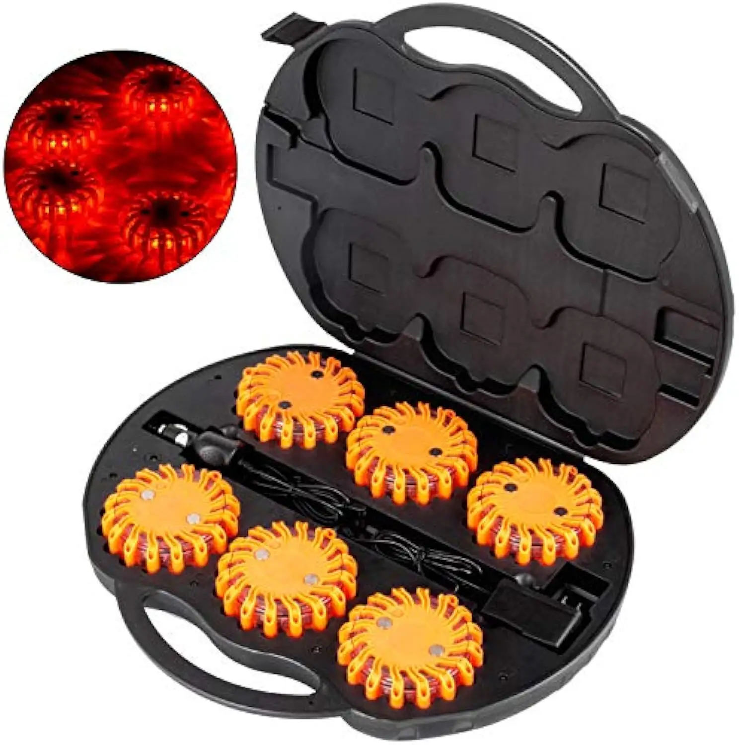 Benc 6 Pack LED Rechargeable LED Disc Road Flares Strobe Roadside Flashing Light Emergency Kit with Charger & Carrying Case