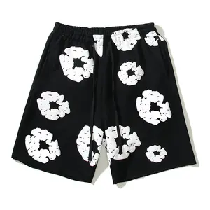 Puff print floral design custom OEM drawstring side pockets cotton men's shorts