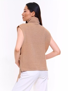 OEM/ODM gilet d'hiver sans manches pour femmes pull tricoté <span class=keywords><strong>col</strong></span> <span class=keywords><strong>roulé</strong></span> <span class=keywords><strong>cache</strong></span>-<span class=keywords><strong>cou</strong></span> avant pull de créateur tricots - Product Image 2