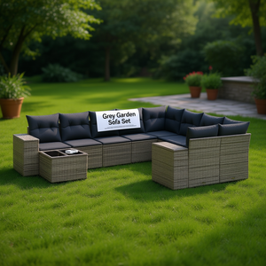 Conjunto de Sofás de Jardín de Ratán Moderno, 6 Plazas, Contemporáneo, Gris Oscuro - Product Image 2