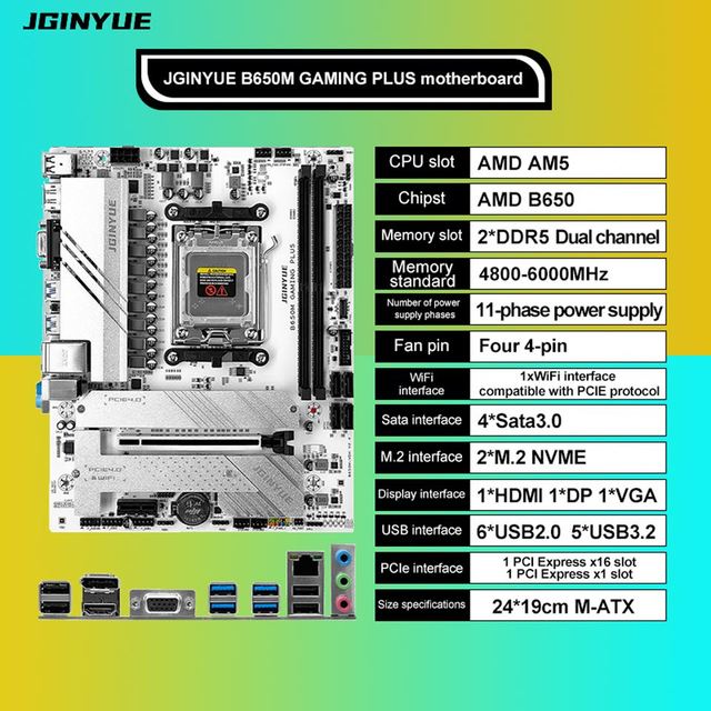 AM5 Motherboard by  Supports for Ryzen 7000 Series CPU DDR5 Dual Channel Memory RAM M-ATX B650M GAMING PLUS Desktop New