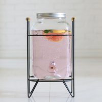 Distributeur de boissons en verre transparent de qualité alimentaire et pot Mason en verre avec support en métal poignée en bois et robinet vente en gros
