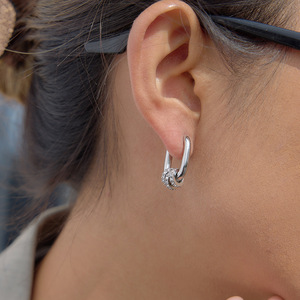 Pendientes de aro de acero inoxidable con forma ovalada geométrica y diamantes de imitación para mujer, joyería de fiesta - Product Image 3