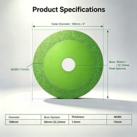 Disque de coupe en verre brasé ultra-mince de 4 pouces, vert, pour coupe à sec, sans éclats, pour verre, céramique, pierre, personnalisation OEM