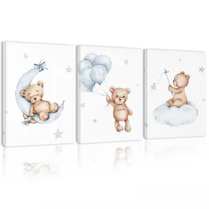 Dessin animé bébé ours pépinière minimaliste enfant toile impressions illustration peinture murale toile Art mural impressions bébé enfants chambre