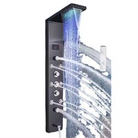 Colonne de douche en nickel brossé doré, panneaux de douche en acier inoxydable à montage mural avec panneau de douche en verre
