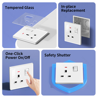 Enchufe Eléctrico Universal de Pared con Doble Salida de 5 Orificios y Puerto USB, Plateado, 110-250v, Enchufe de Corriente para PC de 13A, Interruptor de Luz de 1/2/3 Vías