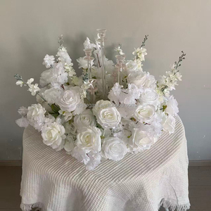 EG-WR-PK01 Nuova <span class=keywords><strong>Serie</strong></span> Romantica Bianco Rosa Ghirlanda di Fiori Artificiali con Supporto, Corona Decorativa per Centrotavola Matrimoniale - Product Image 4