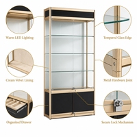 Vitrine à bijoux en verre trempé, vitrine verticale avec cadre métallique pour boutique de détail, vitrine verrouillable avec éclairage LED