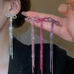 โบว์ประดับเพชรประดับพู่ยาวต่างหูแฟชั่นและหลากหลายต่างหูหรูหราระดับไฮเอนด์ - Product Image 4