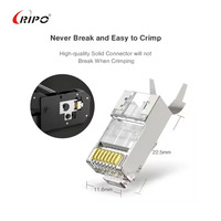 Conectores Ethernet RJ45 Blindados CAT6A/CAT7, Chapados en Oro de 50um, Conectores Modulares 8P8C para Cables FTP/STP, Bloques de Terminales, Marca Ripo