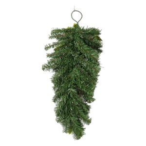 Porte artificielle en forme de larme de Noël avec des pommes de pin ruban de baies rouges couronne d'aiguilles de pin de verdure floquée pour la décoration de festival - Product Image 6