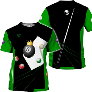 Camiseta Unisex S.Q.F con Diseño de Bola 8, 100% Poliéster, Transpirable, Estilo Vintage, Manga Corta, Verde y Negro con Bloques de Color, Casual, 300g, Corte Regular - Product Image 6