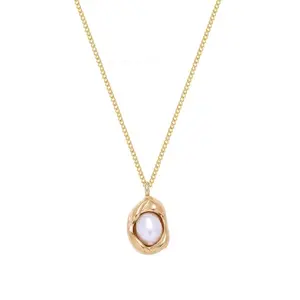 Elegant Chic Natural Pearl Drop Peanut Bean Shaped Pendant 18k Gold Plated Necklace Jewelry for Women