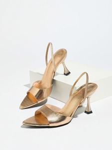 Eleganti <span class=keywords><strong>Sandali</strong></span> Slingback da <span class=keywords><strong>Donna</strong></span> con Punta Affusolata, Tacco Medio Dorato Metallizzato, Comodi Tacchi a Gattino, Scarpe Eleganti <span class=keywords><strong>per</strong></span> Ufficio e Lavoro - Product Image 4