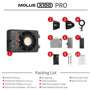 Luz LED de Bolsillo Zhiyun MOLUS X100 Pro, Luz COB de 100 W, 2700-6500 K, para Fotografía de Estudio, Lámpara con Control por Aplicación para Youtube/Tiktok - Product Image 2