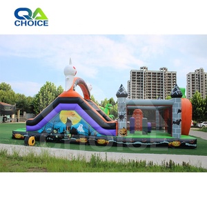 Lớn Halloween Bí Ngô Chủ Đề Ma Thuật Sĩ Nhỏ Nhảy Lâu Đài Khóa Chướng Ngại Vật Inflatables Trò Chơi Trượt Combo Trở Ngại - Product Image 2