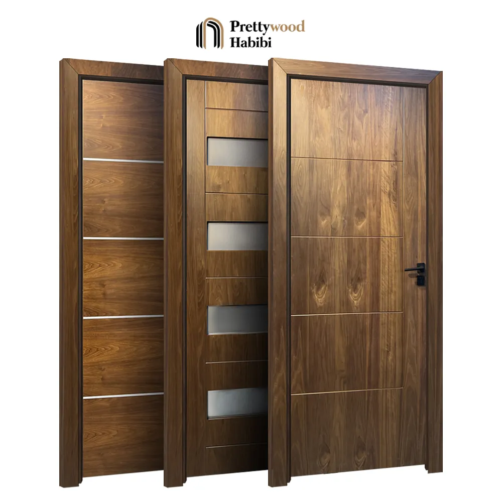 Prettywood American Waterproof Prehung Room Puerta de nogal Diseño moderno Puertas interiores de madera maciza para casas