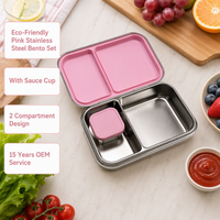 Boîte à lunch en acier inoxydable 304, mignonne, chauffable au micro-ondes, avec couvercle hermétique anti-fuite, 2 compartiments, boîte bento pour enfants, école