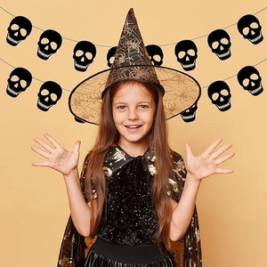 DAMAI Halloween Paper Black Skull Garland Ghost Festival Banners for Party Bar Props Supplies for Indoor Outdoor Decorations - Product Image 4