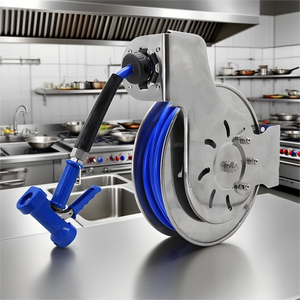 Carrete de Manguera Retráctil Abierto de Acero Inoxidable SUS304, Moderno, de Alta Presión, Metálico, para Limpieza de Cocinas y Lavado de Coches, Disponible en Tamaños de 5M/10M/15M - Product Image 1