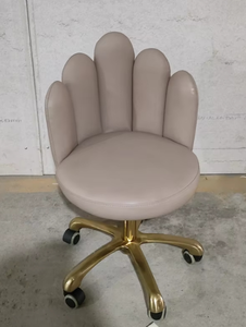 Taburete de Salón de Cuero PU, Silla de Barbero Giratoria con Altura Ajustable, Asiento Acolchado para Salón de Belleza con Base Dorada - Product Image 5