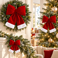 Décorations de Noël, Guirlande de porte et fenêtre pour fêtes, Décoration d'arbre, Ornement suspendu en peluche floquée rouge et blanche avec nœud rembourré