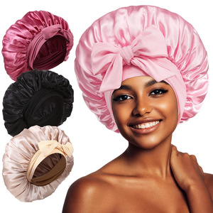 Wholesale Custom Designer 36cm Women Sleep Cap Adjustable Single-Layer Imitated Silk Satin Hair <strong>Bonnets</strong> with Elastic Strap - Product Image 2