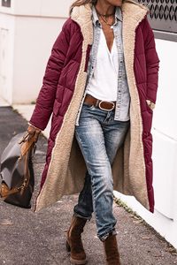2023 nouvelles femmes en vrac couleur unie en peluche longues Parkas décontracté à manches longues à capuche poche fermeture éclair manteau femmes hiver Parkas manteau - Product Image 3