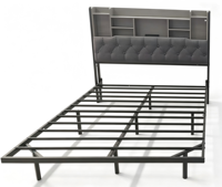 Lit flottant de luxe moderne avec cadre capitonné et tête de lit rembourrée avec rangement, taille King/Queen, plateforme métallique, mobilier de chambre à coucher