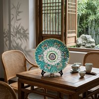 Assiette décorative en porcelaine de style antique chinois, motif chou et longévité, bord doré, en céramique, pour la maison