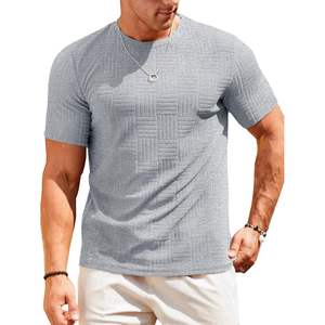 2025 <b>Men's</b> Casual 3D Jacquard Tops Fitness T-<b>Shirt</b> Textured Jacquard 220 Grams Short Sleeve Crew Neck Summer Fitness T-<b>Shirt</b> - Product Image 2