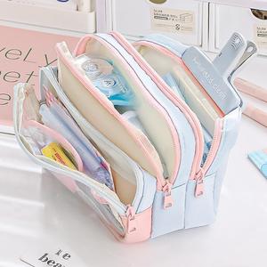 Couleur correspondant porte-crayon Transparent grande capacité papeterie sac créatif multi-fonctionnel stylo sac - Product Image 2