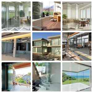 Kính không khung gấp cửa trượt nội thất 10mm Độ dày accordion toàn cảnh trượt gấp phân vùng pergola cửa kính - Product Image 5