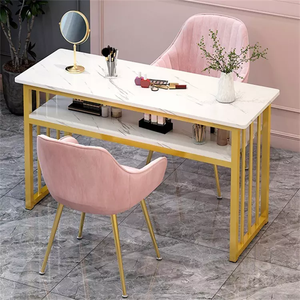 <span class=keywords><strong>Table</strong></span> de <span class=keywords><strong>manucure</strong></span> avec plateau en marbre et cadre en métal doré, tiroirs de rangement, nettoyage facile, collecteur de poussière, mobilier de salon commercial - Product Image 2