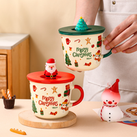 Vente en gros de décorations de Noël, tasse en porcelaine avec impression Joyeux Noël, tasse en céramique avec couvercle en silicone et cuillère, design personnalisé, cadeau de Noël