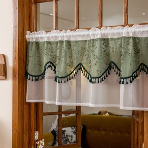 Rèm cửa xuyên thấu họa tiết hoa ren dệt jacquard phong cách đồng quê xuyên biên giới, màu cà phê, ngắn, nửa chiều dài, kiểu Mỹ - Product Image 1