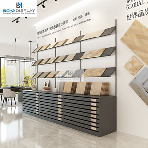 Expositor de Muestras de Madera y Metal con Estantes Ajustables y Cajones, Multi-Rejilla para Muestras de Pisos de Madera - Product Image 1