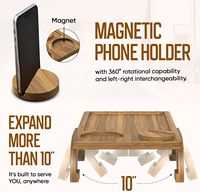 Plateau d'accoudoir pliable en bois d'acacia pour canapé, design à clipser, table d'accoudoir 3-en-1 avec rotation à 360° °   Support de téléphone rotatif et porte-gobelet