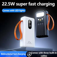 Nouvelle conception de batterie externe portable 30000 mAh, charge rapide PD 22,5 W, écran LED, sortie USB-C, batterie externe 30000 mAh avec câble intégré, lumière