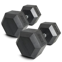 Dumbbell Gym Heksagonal Berlapis Karet Hitam 90lb Gagang Berlapis Krom Logo Timbul